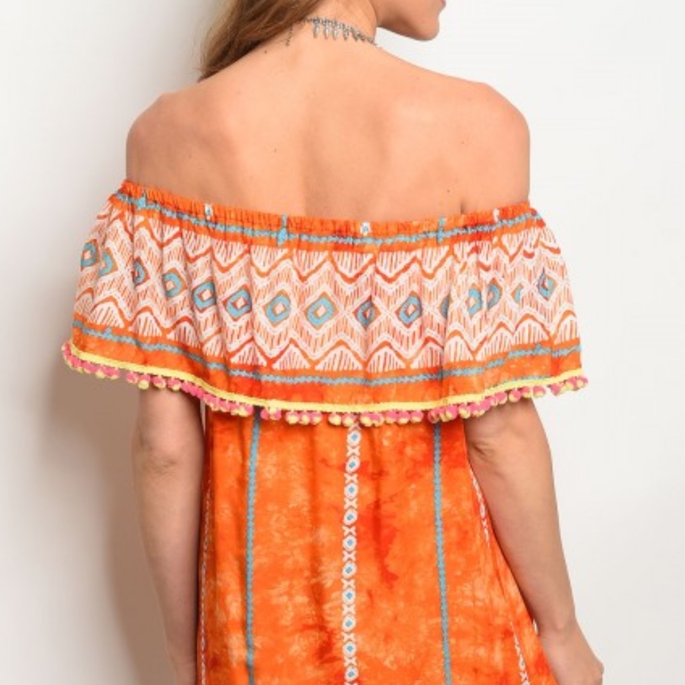 LAST 1! Mini Pompom Tassel ORANGE BLUE DRESS - Picture 3 of 5